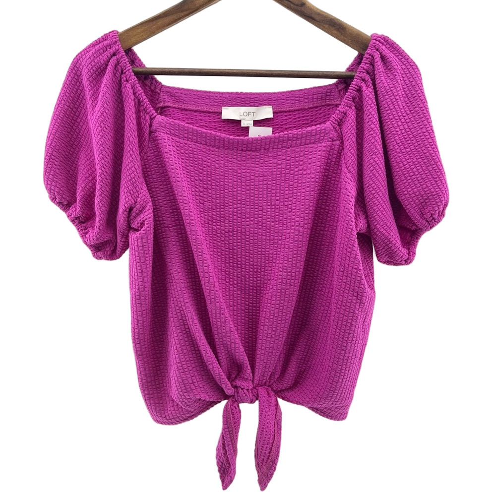 NWT M LOFT Seersucker Women's Hot Pink Tie-Front Top